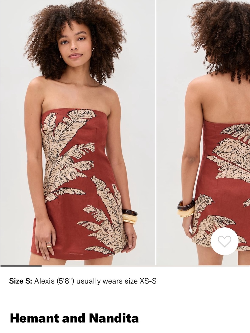 Hemant and Nandita Rust and Cream Strapless Palm-Print Mini Dress